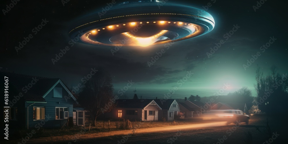 Photorealistic UFO in the sky at night. AI generated, human enhanced Photorealistic UFO in the sky at night. AI generated, human enhanced