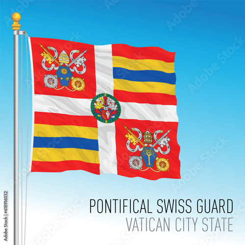 Vatican City, flag of the Swiss Guard of Francis I pope, vector illustration