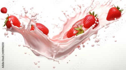 Strawberry with cream. Illustration AI Generative.