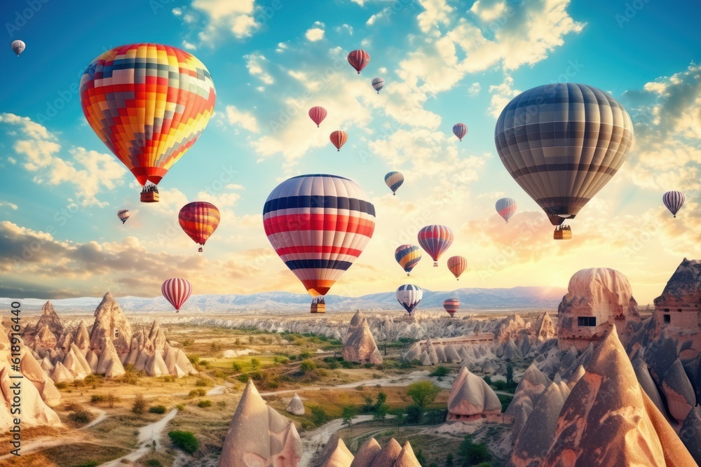 Obraz premium Air flying balloon. Illustration Generative AI.