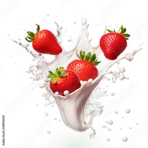Strawberry with cream. Illustration AI Generative.