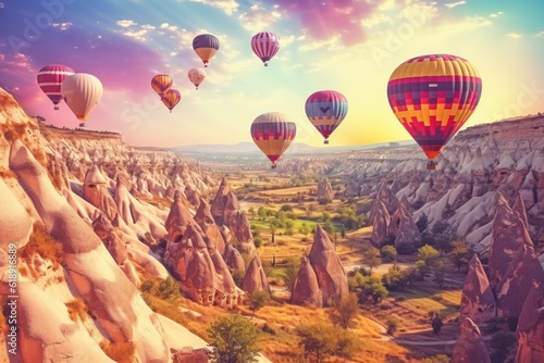 Air flying balloon. Illustration Generative AI. © olegganko