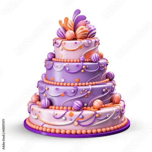 3D Cake Isolated. Illustration Generative AI.