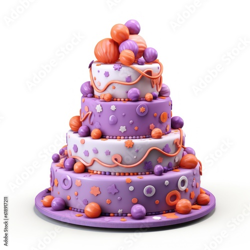 3D Cake Isolated. Illustration Generative AI.