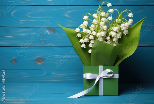 Birthday card with lily of the valley and blue colored background Illustratio...