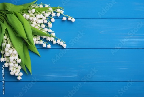 Birthday card with lily of the valley and blue colored background Illustratio...