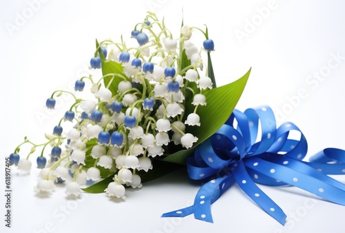 Birthday card with lily of the valley and blue colored background Illustratio...