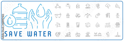 Set of water in modern thin line icon style. High quality black outline drop symbols web site design and mobile apps. Simple water pictograms on a white background
