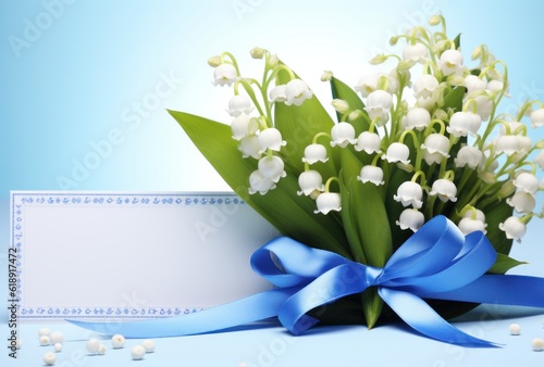 Birthday card with lily of the valley and blue colored background Illustratio...