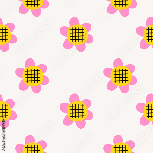 Cutout summer minimal floral pattern. Flat papercraft colorful background with flowers