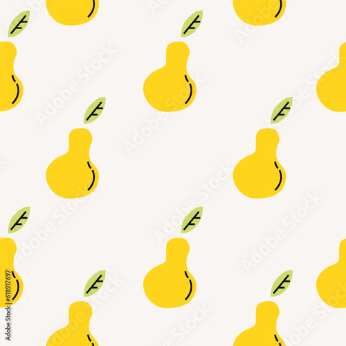 Pears minimal seamless pattern. Flat papercraft colorful background with fruits