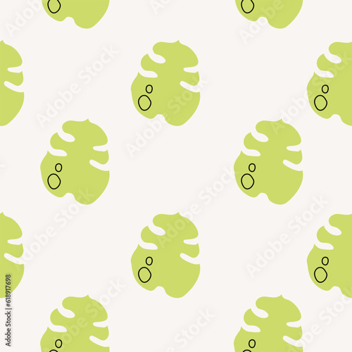 Monstera leaf minimal pattern. Flat papercraft colorful background