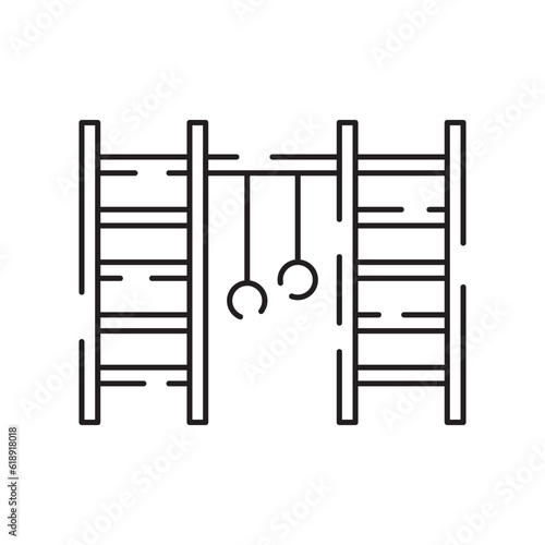 Park kid playground vector line icon. Rung and hawser bar on outside yard ground grass lawn. Freehand crossbar retro cartoon doodle silhouette graphic style