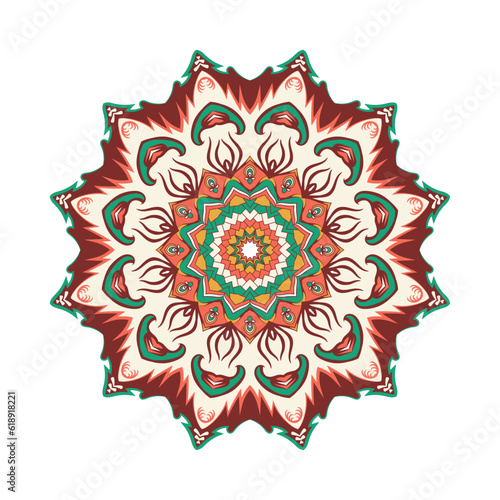 A colorful floral mandala poster with a flower on it.