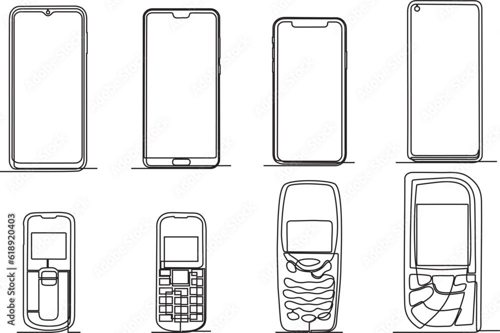 continuous line art vector illustration set of communication tools continuous line art vector illustration set of communication tools