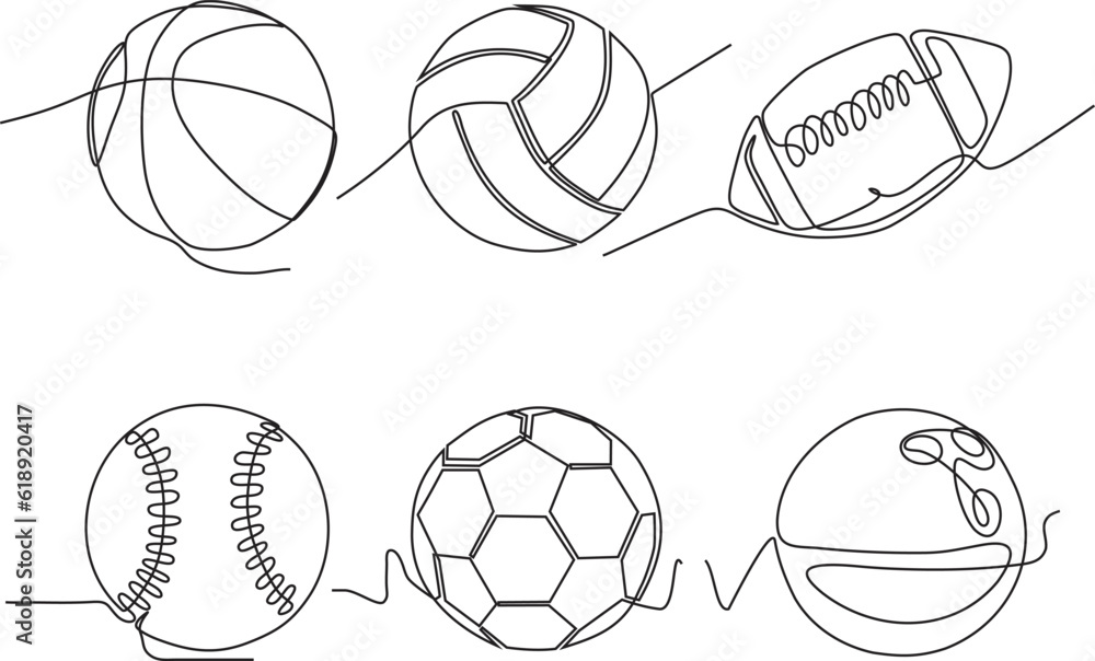 continuous line art vector illustration set of sport balls continuous line art vector illustration set of sport balls
