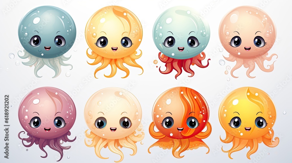 set of jellyfish set of funny cartoon monsters set of jellyfish set of funny cartoon monsters