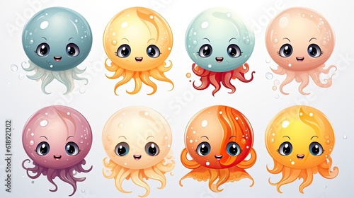 set of jellyfish set of funny cartoon monsters