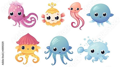 set of jellyfish set of funny cartoon monsters