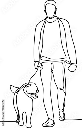continuous line of people walking with dogs