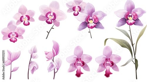 a collection of hand drawn orchids flowers isolated on a transparent background  generative ai