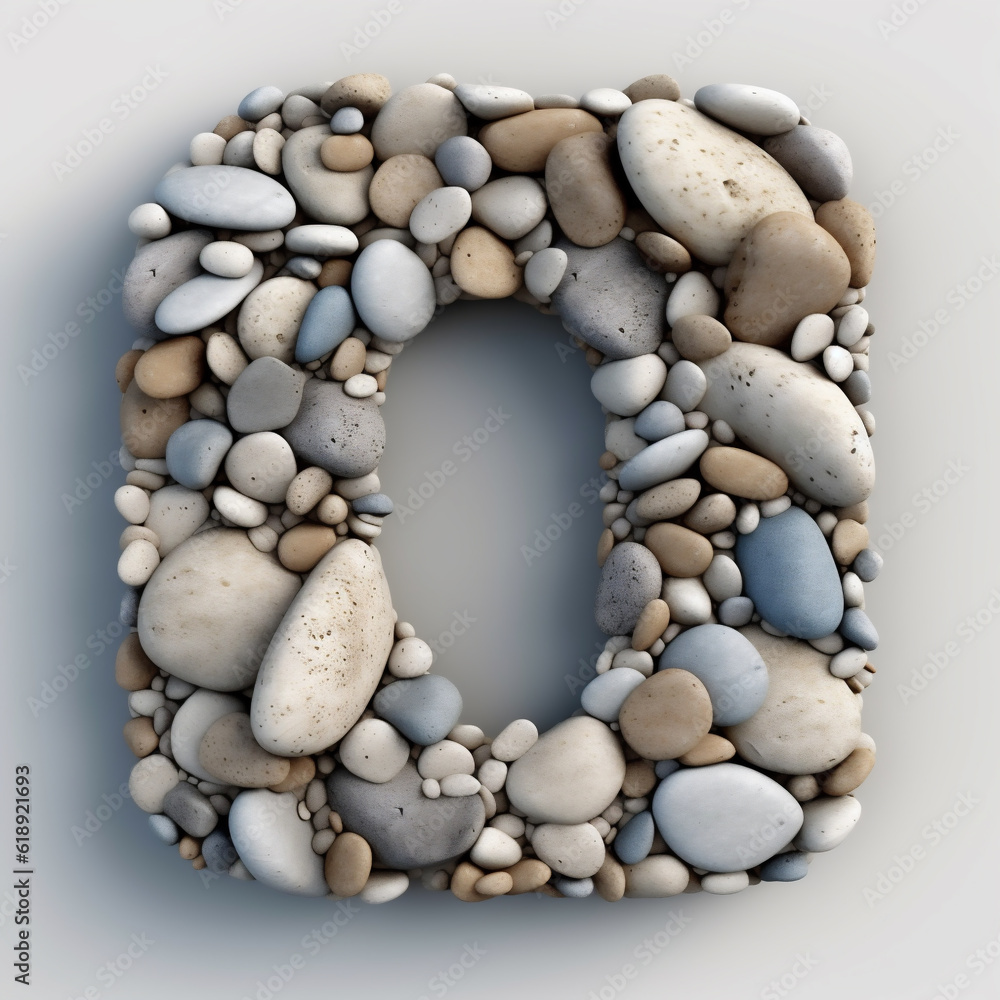 Letter O in the Roman alphabet made of stones on white background. Generative ai. Letter O in the Roman alphabet made of stones on white background. Generative ai.