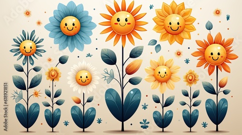 groovy flower cartoon characters Funny happy daisy