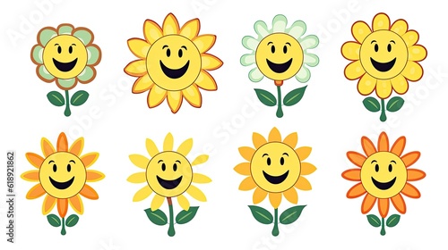 groovy flower cartoon characters Funny happy daisy