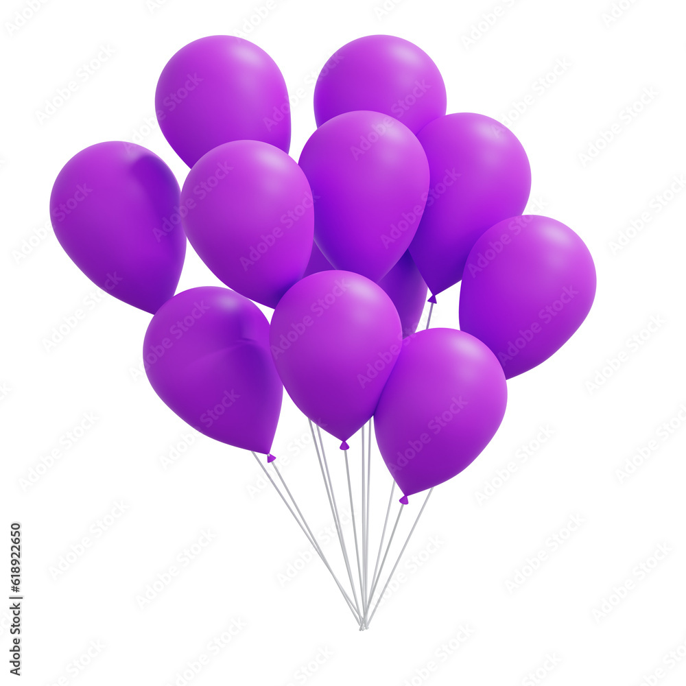 Purple Floating Party Balloons. Realistic 3D Render. Cut Out. Purple Floating Party Balloons. Realistic 3D Render. Cut Out.