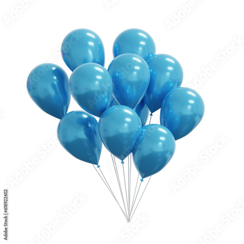 Blue Floating Party Balloons. Realistic 3D Render. Cut Out.