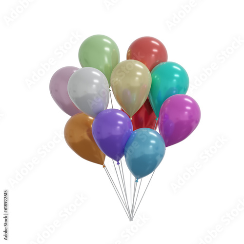 Colorful Floating Party Balloons. Realistic 3D Render. Cut Out.