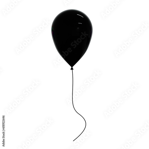One Black Party Balloon. Realistic 3D Render. Cut Out.