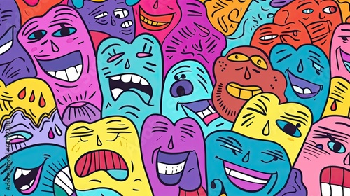 abstract comic faces with various Emotions