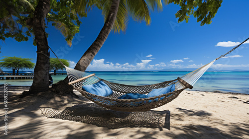 Hammock on a beautiful Caribbean beach. © wonder