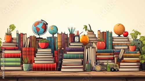 School backgrounds. Book stationery books hand and pen