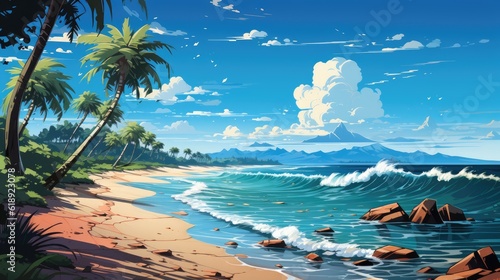 Sea panorama Tropical beach vector background