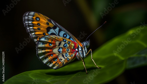 Vibrant butterfly wing in focus on flower generated by AI