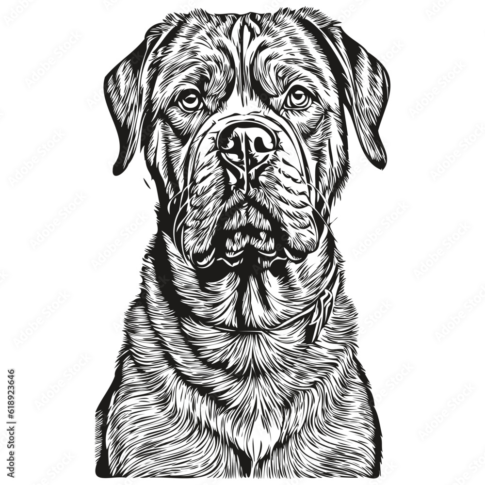 Dogue de Bordeaux dog vector graphics, hand drawn pencil animal line illustration sketch drawing Dogue de Bordeaux dog vector graphics, hand drawn pencil animal line illustration sketch drawing