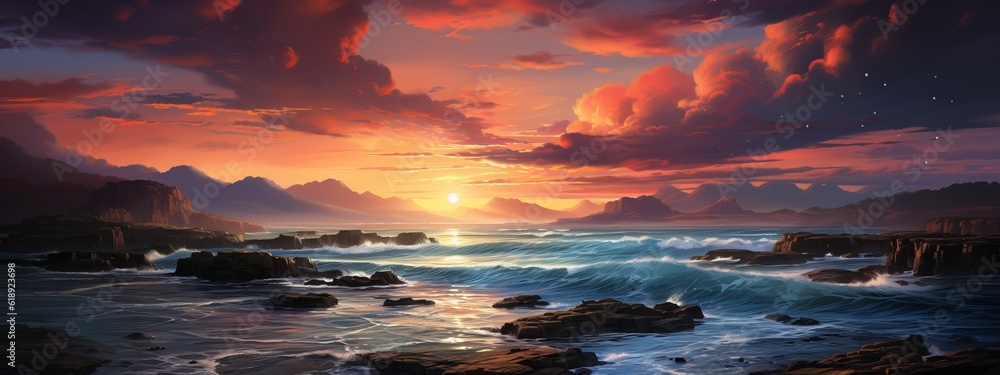 sunrise over the sea, AI generative