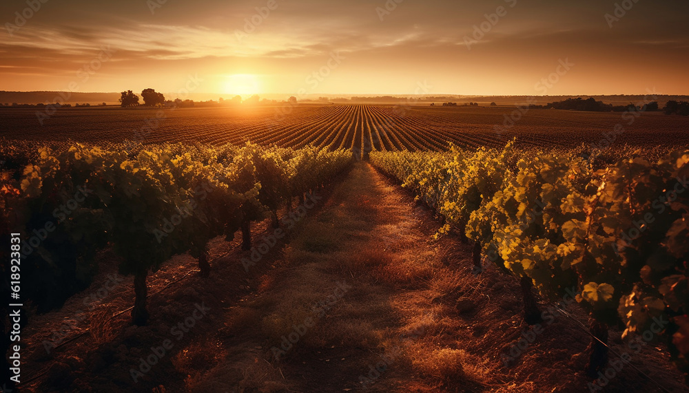 Sun kissed vineyards ripe with Chianti grapes generated by AI
