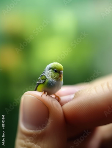 Adorable Baby Parrot: A Tiny Parrot Chick Perched on a Hand © Oleg