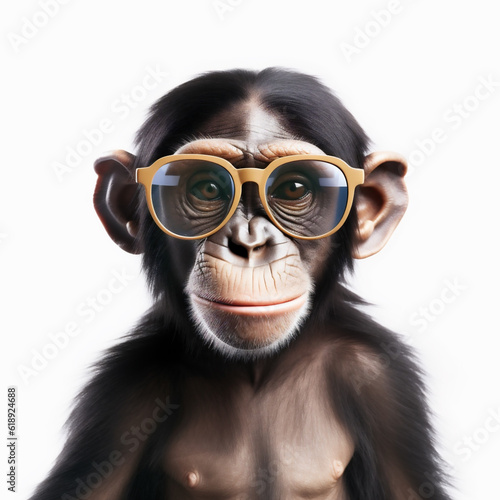 Wallpaper Mural Stylish Chimpanzee Wearing Trendy Glasses: An Anthropomorphic Studio Portrait - A Humorous Tribute to Primate Individuality and Human-Like Traits. Generative AI. Torontodigital.ca