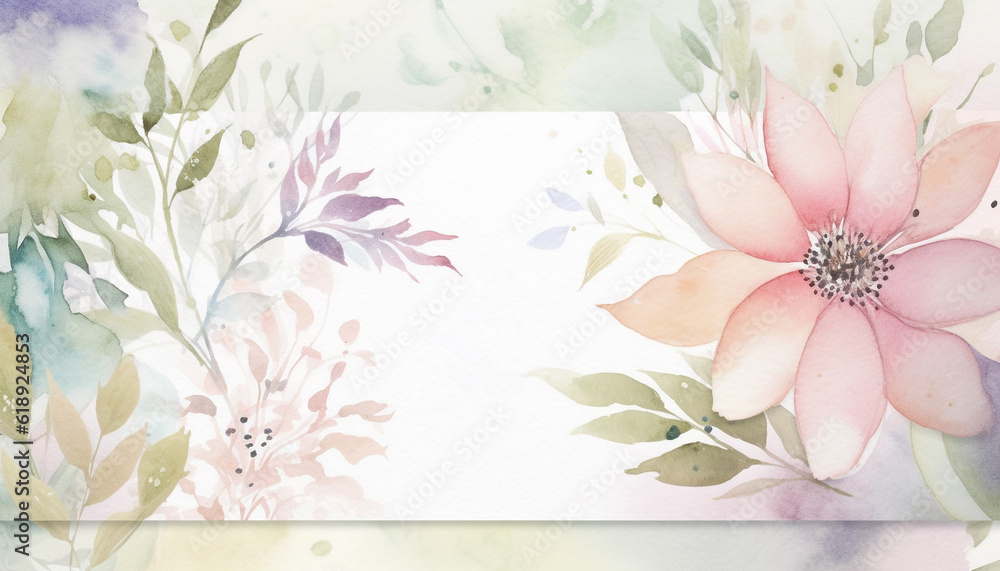 Floral pattern painted with watercolor, summer backdrop generated by AI