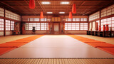 Training mats and martial arts in dojo made with AI generative technology