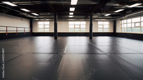 Training mats and martial arts in dojo made with AI generative technology