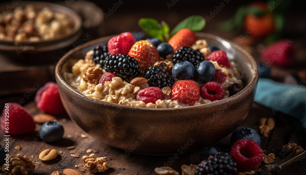Fresh berry bowl with granola and yogurt generated by AI Fresh berry bowl with granola and yogurt generated by AI