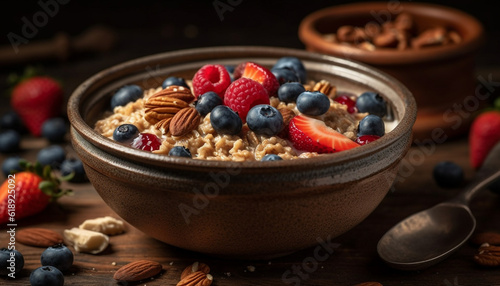 Fresh blueberry granola bowl, a gourmet breakfast treat generated by AI