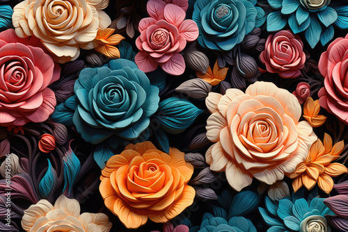 Nahtlos wiederholendes Muster - Textur von plastischen bunten Rosen