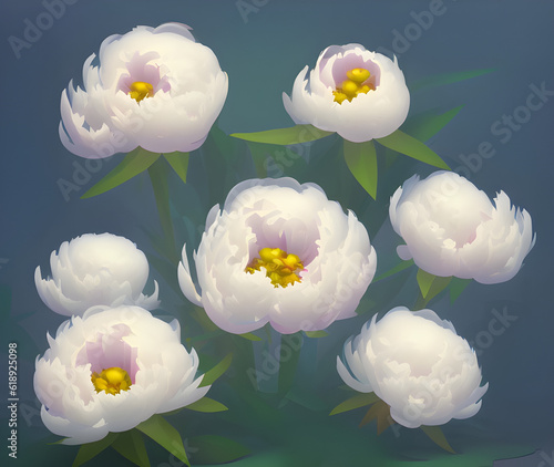 White peonies flower. Generative AI. photo