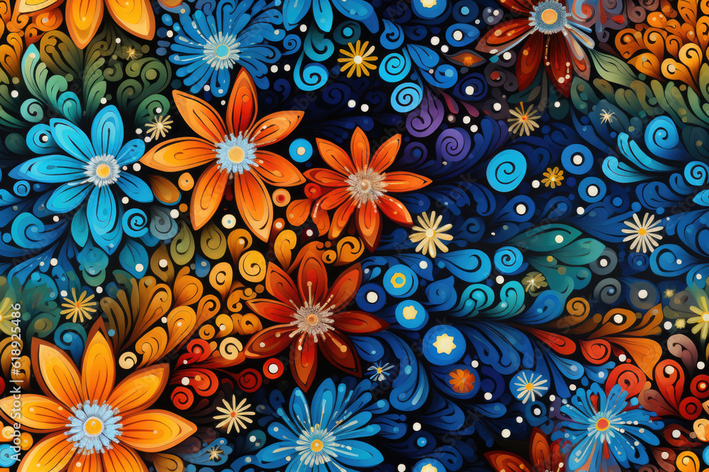 Nahtlos wiederholendes Muster - Textur eines bunten abstrakten floralen Musters - naive malerei Nahtlos wiederholendes Muster - Textur eines bunten abstrakten floralen Musters - naive malerei